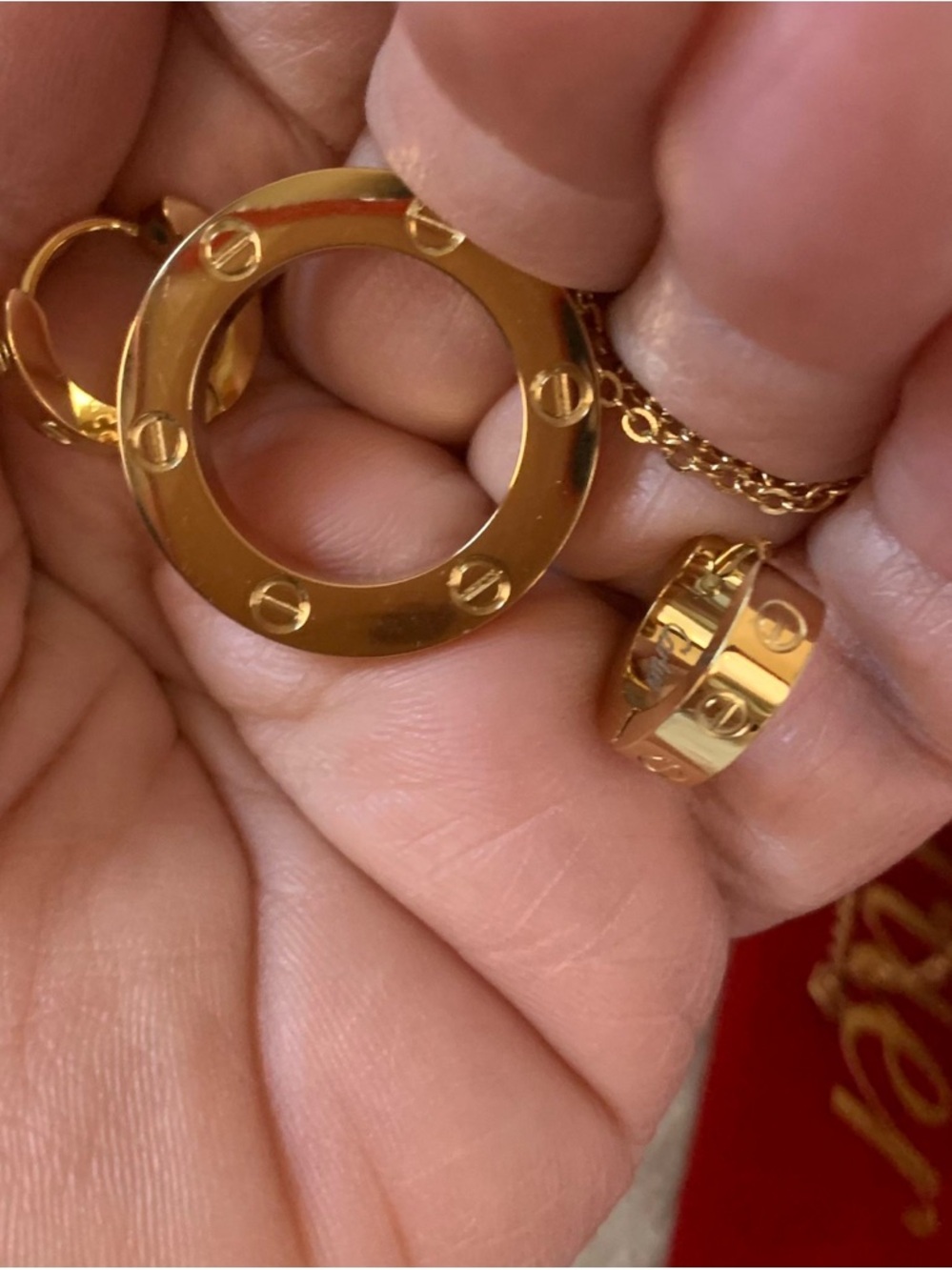 Gold Circle Pendant Necklace with Matching Hoop Earrings